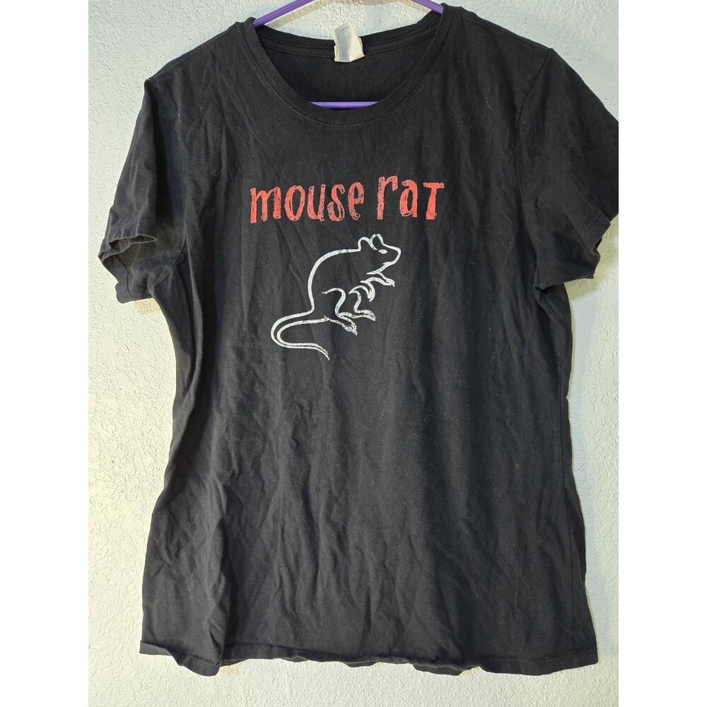 Mouse Rat Shirt Womens Large Black Parks and Recreation Band Graphic Tee Funny